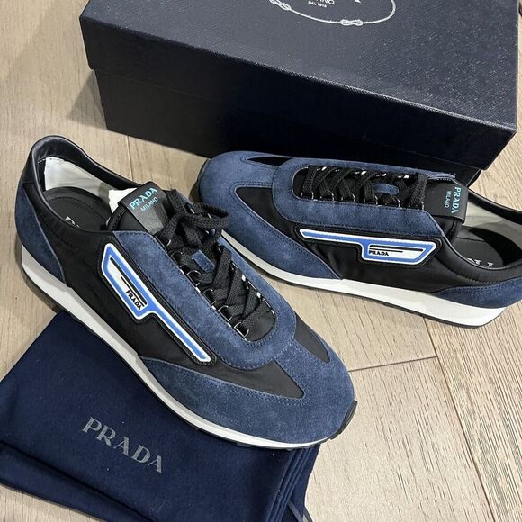 Prada Retro Trainer Sneaker Oltremare Nero Suede Leather Mens UK 9 / US 10 NEW - Picture 1 of 15